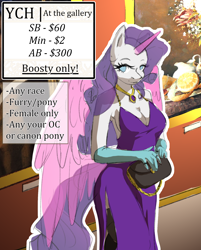 Size: 1600x1987 | Tagged: safe, artist:blueomlette, imported from derpibooru, oc, anthro, auction, auction open, beautiful, clothes, commission, dress, gallery, painting, solo, your character here