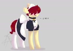 Size: 1410x1000 | Tagged: safe, artist:tragerchelle, imported from ponybooru, oc, oc only, pony, blushing, clothes, maid, male, socks, stallion
