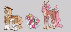 Size: 1556x702 | Tagged: safe, artist:arcticsaiyan, imported from derpibooru, applejack, fluttershy, pinkie pie, deer, pony, applejack's hat, bow, braid, coat markings, cowboy hat, curly mane, flutterdeer, hat, redesign, simple background, smol, socks (coat markings)