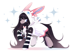 Size: 4119x2977 | Tagged: safe, artist:shpoof, imported from derpibooru, oc, oc only, bat pony, pony, sylveon, art, cute, full body, long hair, pink, pokémon, solo