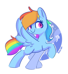 Size: 747x817 | Tagged: safe, artist:skylinepony_, imported from derpibooru, rainbow dash, pegasus, pony, female, mare, raised hoof, signature, simple background, smiling, solo, spread wings, white background, wings