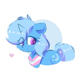 Size: 1000x1000 | Tagged: safe, artist:skylinepony_, imported from derpibooru, trixie, pony, unicorn, blush lines, blushing, cheek fluff, eye clipping through hair, female, heart, heart eyes, horn, mare, pride, pride flag, signature, simple background, solo, transgender pride flag, white background, wingding eyes