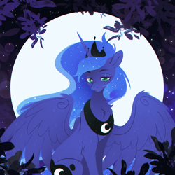 Size: 1598x1595 | Tagged: safe, artist:ls_skylight, imported from derpibooru, princess luna, alicorn, pony, moon, night, sad, sitting