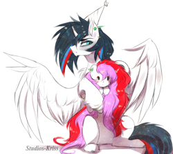 Size: 3948x3507 | Tagged: safe, artist:krissstudios, imported from derpibooru, oc, alicorn, pony, hat, male, party hat, plushie, simple background, stallion, white background