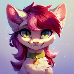 Size: 1024x1024 | Tagged: safe, imported from derpibooru, roseluck, cat, ai content, ai generated, bust, catified, collar, cute, fangs, fluffy, generator:pony diffusion v6 xl, generator:purplesmart.ai, generator:stable diffusion, pet tag, portrait, prompter:doom9454, rosepet, species swap