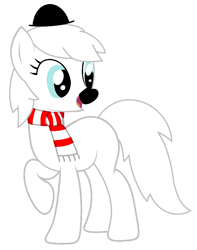 Size: 773x980 | Tagged: safe, artist:equine-bases, artist:spitfirethepegasusfan39, earth pony, pony, adult blank flank, base used, black nose, blank flank, clothes, hat, male, mr. men, mr. snow, open mouth, open smile, ponified, raised hoof, raised leg, scarf, simple background, smiling, snowman, snowmare, solo, stallion, white background
