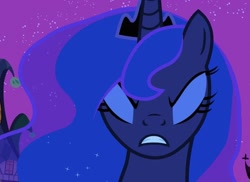 Size: 1485x1080 | Tagged: safe, imported from derpibooru, screencap, princess luna, alicorn, pony, luna eclipsed, season 2, angry, cropped, ethereal mane, eyes closed, eyeshadow, female, gritted teeth, jewelry, makeup, mare, solo, teeth, tiara