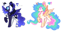 Size: 1280x647 | Tagged: safe, artist:sundayv4x, imported from derpibooru, princess celestia, princess luna, alicorn, pony, alternate design, body freckles, chest fluff, coat markings, colored ears, colored hooves, colored pinnae, colored wings, duo, duo female, ethereal hair, ethereal mane, ethereal tail, facial markings, female, freckles, gradient mane, gradient tail, hair bun, multicolored wings, pale belly, pink eyes, raised hoof, redesign, royal sisters, siblings, simple background, sisters, slit pupils, snip (coat marking), sparkly mane, sparkly tail, spread wings, starry mane, starry tail, tail, teal eyes, transparent background, white pupils, white-haired luna, wings