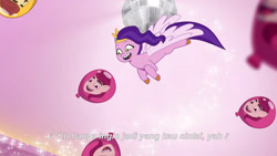 Size: 3072x1727 | Tagged: safe, imported from derpibooru, screencap, pipp petals, pegasus, pony, spoiler:g5, spoiler:my little pony: tell your tale, spoiler:tyts02e04, balloon, disco ball, duo, duo male and female, female, flying, g5, jazz hearts rocky, male, mane melody (location), mare, my little pony: tell your tale, open mouth, open smile, rocky riff, smiling, solo focus, spread wings, stallion, starry eyes, wingding eyes, wings