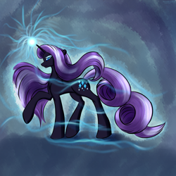 Size: 2500x2500 | Tagged: safe, artist:renarde-louve, imported from derpibooru, nightmare rarity, pony, unicorn, female, glowing, glowing horn, horn, long mane, long tail, raised hoof, solo, tail