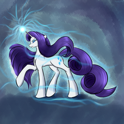 Size: 2500x2500 | Tagged: safe, alternate version, artist:renarde-louve, imported from derpibooru, rarity, pony, unicorn, female, glowing, glowing horn, horn, long mane, long tail, raised hoof, solo, tail