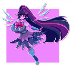 Size: 1280x1175 | Tagged: safe, anonymous artist, imported from derpibooru, sci-twi, twilight sparkle, human, equestria girls, big breasts, boots, breasts, busty sci-twi, clothes, crystal guardian, female, glasses, high heel boots, ponied up, ponytail, shoes, skirt, smiling, solo