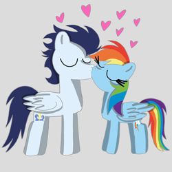 Size: 1400x1400 | Tagged: safe, artist:mrsdashskies, imported from derpibooru, rainbow dash, soarin', pegasus, pony, eyes closed, female, kiss on the lips, kissing, male, mare, shipping, soarindash, stallion, straight