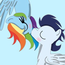 Size: 1400x1400 | Tagged: safe, artist:mrsdashskies, imported from derpibooru, rainbow dash, soarin', pegasus, pony, eyes closed, female, kiss on the lips, kissing, male, mare, shipping, soarindash, stallion, straight