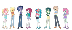 Size: 1973x819 | Tagged: safe, artist:xxcheerupxxx, imported from derpibooru, oc, oc only, oc:afterglow spark, oc:bubblegum, oc:ceejay, oc:golden delicious, oc:luminous vaipor, oc:rosy rubine, oc:tipsy tulip, oc:tropical exotic, dracony, dragon, human, hybrid, pony, equestria girls, base used, boots, clothes, crossed arms, denim, dress, female, freckles, glasses, group, hand on hip, heterochromia, high heel boots, hoodie, interspecies offspring, jeans, kneesocks, long socks, male, miniskirt, next generation, offspring, pants, parent:applejack, parent:big macintosh, parent:discord, parent:fluttershy, parent:pinkie pie, parent:pokey pierce, parent:rainbow dash, parent:rarity, parent:soarin', parent:spike, parent:sunburst, parent:svengallop, parent:twilight sparkle, parents:applespike, parents:discolight, parents:pokeyjack, parents:rainbowburst, parents:rarimac, parents:soarinshy, parents:svenpie, plaid shirt, shirt, shoes, shrug, simple background, skirt, sneakers, socks, stockings, thigh highs, thigh socks, transparent background