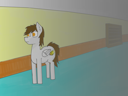 Size: 1188x891 | Tagged: safe, artist:kokopingas98, imported from derpibooru, oc, oc only, oc:anthon, pegasus, bookshelf, concerned, concerned pony, cutie mark, dark, digital art, hallway, indoors, interior, male, male focus, object, pegasus oc, pencil, ponysona, scared, shading, solo, solo focus, wings