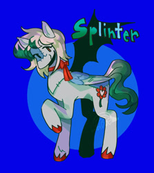 Size: 2048x2292 | Tagged: safe, artist:lawldog, imported from ponybooru, oc, oc only, oc:splinter, pony, undead, zombie, zombie pony, bat wings, high res, neck bow, pegasus wings, stitches, wings, zombie pony oc