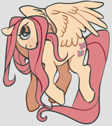 Size: 640x716 | Tagged: safe, artist:purrmaows, imported from derpibooru, fluttershy, pegasus, pony, eyeshadow, female, floppy ears, flying, hair over one eye, heart, heart eyes, makeup, mare, shading, smiling, solo, spread wings, wingding eyes, wings