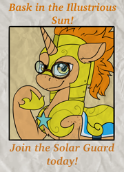 Size: 1168x1624 | Tagged: safe, artist:bluemoon, imported from derpibooru, oc, oc only, oc:golden autumn, pony, unicorn, armor, freckles, glasses, male, royal guard, royal guard armor, solo