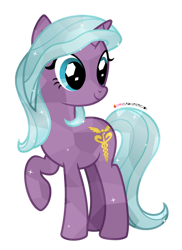 Size: 828x1137 | Tagged: safe, artist:nyanysa, idw, imported from derpibooru, radiant hope, crystal pony, pony, unicorn, crystal unicorn, cute, female, hopabetes, idw showified, mare, raised hoof, simple background, transparent background