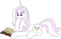 Size: 2931x1868 | Tagged: safe, artist:supahdonarudo, imported from derpibooru, fleur-de-lis, unicorn, book, lying down, prone, reading, simple background, transparent background