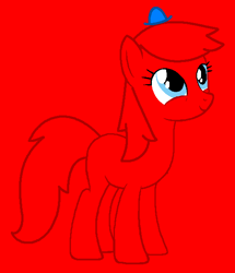 Size: 520x606 | Tagged: safe, artist:beanbases, artist:spitfirethepegasusfan39, earth pony, pony, adult blank flank, base used, blank flank, happy, hat, male, mr. men, mr. men little miss, mr. small, ponified, red background, simple background, smiling, solo, stallion