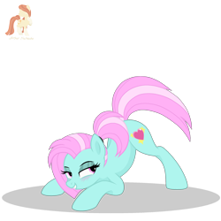 Size: 2034x2034 | Tagged: safe, artist:r4hucksake, imported from derpibooru, oc, oc only, oc:kickstart, earth pony, pony, blushing, eyeshadow, face down ass up, female, grin, iwtcird, jack-o challenge, makeup, mare, meme, simple background, smiling, solo, transparent background