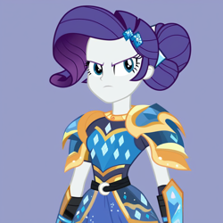 Size: 1024x1024 | Tagged: prompter needed, source needed, safe, imported from derpibooru, rarity, human, equestria girls, ai content, ai generated, armor, bust, gem, generator:pony diffusion v6 xl, generator:stable diffusion, jewelry, portrait, serious, serious face, solo