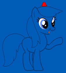 Size: 775x857 | Tagged: safe, artist:spitfirethepegasusfan39, artist:stryapastylebases, earth pony, pony, adult blank flank, base used, blank flank, blue background, g4, hat, male, mr. forgetful, mr. men, mr. men little miss, open mouth, open smile, ponified, raised arm, simple background, smiling, solo, stallion