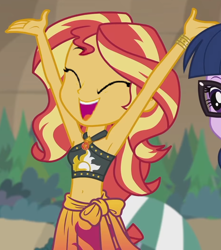 Size: 930x1054 | Tagged: safe, anonymous artist, anonymous editor, edit, edited screencap, imported from derpibooru, screencap, sunset shimmer, human, equestria girls, equestria girls series, x marks the spot, spoiler:eqg series (season 2), armpits, arms in the air, cropped