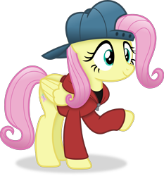 Size: 3059x3287 | Tagged: safe, artist:anime-equestria, imported from derpibooru, fluttershy, pegasus, backwards ballcap, baseball cap, cap, clothes, female, hat, hoodie, mare, simple background, smiling, solo, transparent background, vector, wings