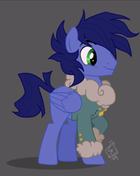 Size: 560x701 | Tagged: safe, artist:peech, imported from derpibooru, oc, oc only, oc:midnight blitzer, pegasus, pony, clothes, jacket, male, setting: neo somnambula, solo, stallion, variant