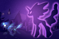 Size: 1900x1267 | Tagged: safe, artist:gallantserver, imported from derpibooru, tantabus, oc, oc:nyx (gallantserver), pegasus, pony, night, running