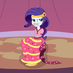 Size: 2000x2000 | Tagged: safe, artist:nie-martw-sie-o-mnie, imported from derpibooru, rarity, human, equestria girls, suited for success, bondage, bound and gagged, clothes, dress, equestria girls-ified, gag, gala dress, humanized, jewelry, sitting, stage, tape, tape bondage, tape gag, tiara