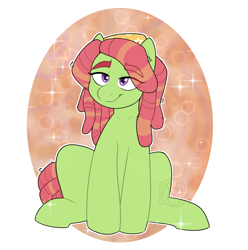 Size: 1390x1402 | Tagged: safe, artist:2k.bugbytes, imported from derpibooru, tree hugger, earth pony, pony, female, mare, simple background, sitting, solo, sparkles, transparent background