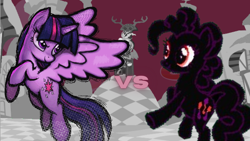 Size: 1280x720 | Tagged: safe, artist:fimroots, imported from derpibooru, discord, twilight sparkle, alicorn, fighting is magic, chaos, discorded landscape, final boss, floating island, game screencap, palette swap, ponyville, recolor, shadow pie, stage, twilight sparkle (alicorn)