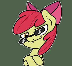 Size: 2048x1865 | Tagged: safe, artist:ewoudcponies, imported from derpibooru, apple bloom, earth pony, pony, crossed hooves, female, filly, foal, green background, looking at you, outline, simple background, smiling, smiling at you, solo, sunglasses, white outline