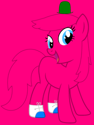 Size: 1092x1445 | Tagged: safe, artist:jazzthetwilightgaia, artist:spitfirethepegasusfan39, earth pony, pony, adult blank flank, base used, blank flank, clothes, hat, male, mr. chatterbox, mr. men, mr. men little miss, pink background, ponified, shoes, simple background, smiling, sneakers, solo, stallion, talking