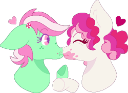 Size: 460x336 | Tagged: safe, artist:matthasnobinary, imported from derpibooru, plumsweet, earth pony, duo, female, heart, lesbian, mare, minty (g4), peppermint, plummint, shipping, simple background, transparent background