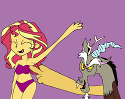 Size: 1280x1012 | Tagged: safe, artist:mojo1985, imported from derpibooru, discord, sunset shimmer, draconequus, human, equestria girls, humanized, tickling