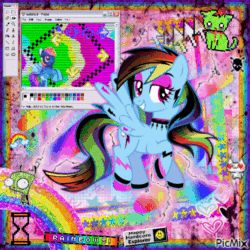 Size: 500x500 | Tagged: safe, artist:theshadowstone, imported from derpibooru, rainbow dash, pegasus, undead, zombie, alternate hairstyle, animated, blingee, choker, complex background, dance dance revolution, english, exploitable meme, eyeshadow, female, gif, gir, goth, grin, heart, heart eyes, hourglass, invader zim, looking sideways, makeup, meme, mouse cursor, ms paint, picmix, ponymania, rainbow, scene, seizure warning, skull, smiling, solo, tattoo, toy, toy interpretation, webcore, wingding eyes