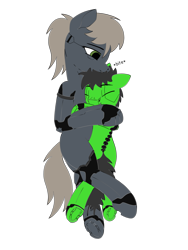 Size: 1500x2000 | Tagged: safe, artist:zocidem, imported from derpibooru, oc, oc only, oc:headspace, oc:wrench, cyborg, earth pony, pony, augmented, bedroom eyes, biting, cuddling, ear bite, no shading, simple background