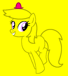 Size: 401x448 | Tagged: safe, artist:beanbases, artist:spitfirethepegasusfan39, earth pony, pony, adult blank flank, base used, blank flank, bouncing, clothes, grin, hat, male, mr. bounce, mr. men, mr. men little miss, ponified, simple background, smiling, solo, stallion, yellow background