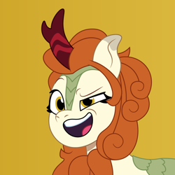 Size: 900x900 | Tagged: safe, artist:prixy05, imported from derpibooru, autumn blaze, kirin, bust, female, g4 to g5, g5, generation leap, my little pony: tell your tale, orange background, portrait, simple background, solo