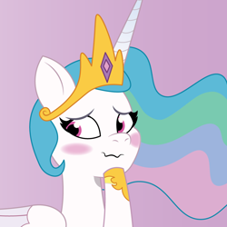 Size: 900x900 | Tagged: safe, artist:prixy05, imported from derpibooru, princess celestia, alicorn, pony, blushing, bust, cute, cutelestia, ethereal mane, female, flowing mane, g4 to g5, g5, generation leap, gradient background, hoof shoes, looking back, mare, my little pony: tell your tale, portrait, solo, wavy mouth