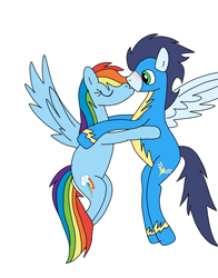 Size: 720x917 | Tagged: safe, artist:dasher666, artist:rita-and-skipper, edit, imported from derpibooru, rainbow dash, soarin', pegasus, pony, clothes, female, kiss on the lips, kissing, male, mare, shipping, soarindash, stallion, straight, uniform, wonderbolts uniform