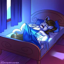 Size: 3000x3000 | Tagged: safe, artist:jedayskayvoker, imported from derpibooru, oc, oc:core, pegasus, pony, bed, bedroom, bedsheets, blanket, chest fluff, colored sketch, cute, folded wings, male, moonlight, pegasus oc, sketch, sleeping, snoring, solo, spread wings, stallion, wholesome, wings