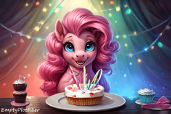 Size: 768x512 | Tagged: safe, editor:emptyplotfiller, imported from derpibooru, pinkie pie, earth pony, ai assisted, ai content, gift art, solo