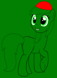 Size: 941x1285 | Tagged: safe, artist:spitfirethepegasusfan39, artist:twittershy, earth pony, pony, adult blank flank, base used, blank flank, clothes, green background, hat, male, mr. men, mr. men little miss, mr. muddle, ponified, simple background, smiling, solo, stallion, talking, walking, walking away