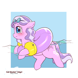Size: 1200x1200 | Tagged: safe, artist:cold-blooded-twilight, imported from derpibooru, diamond tiara, blushing, crying, floating, inner tube, pool toy, simple background, transparent background